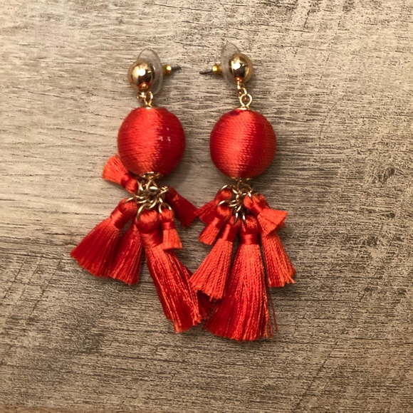 Orange red drop tassels earrings - Picture 1 of 1